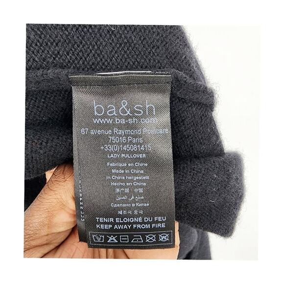 BA&SH Puff Sleeve Sweetheart Neckline Wool Yak Sweater – Size S – Black - Picture 5 of 6